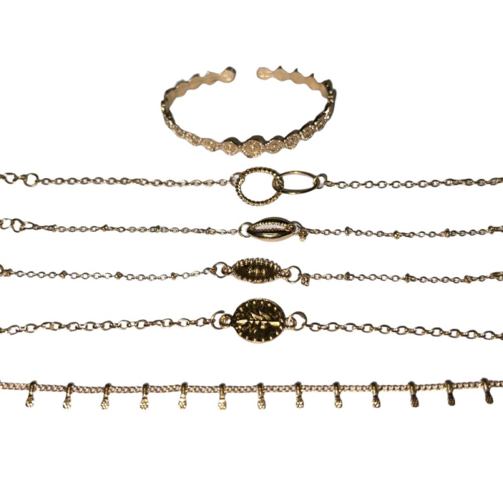 6 NWOT Gold Stackable Bracelets w/Various Details